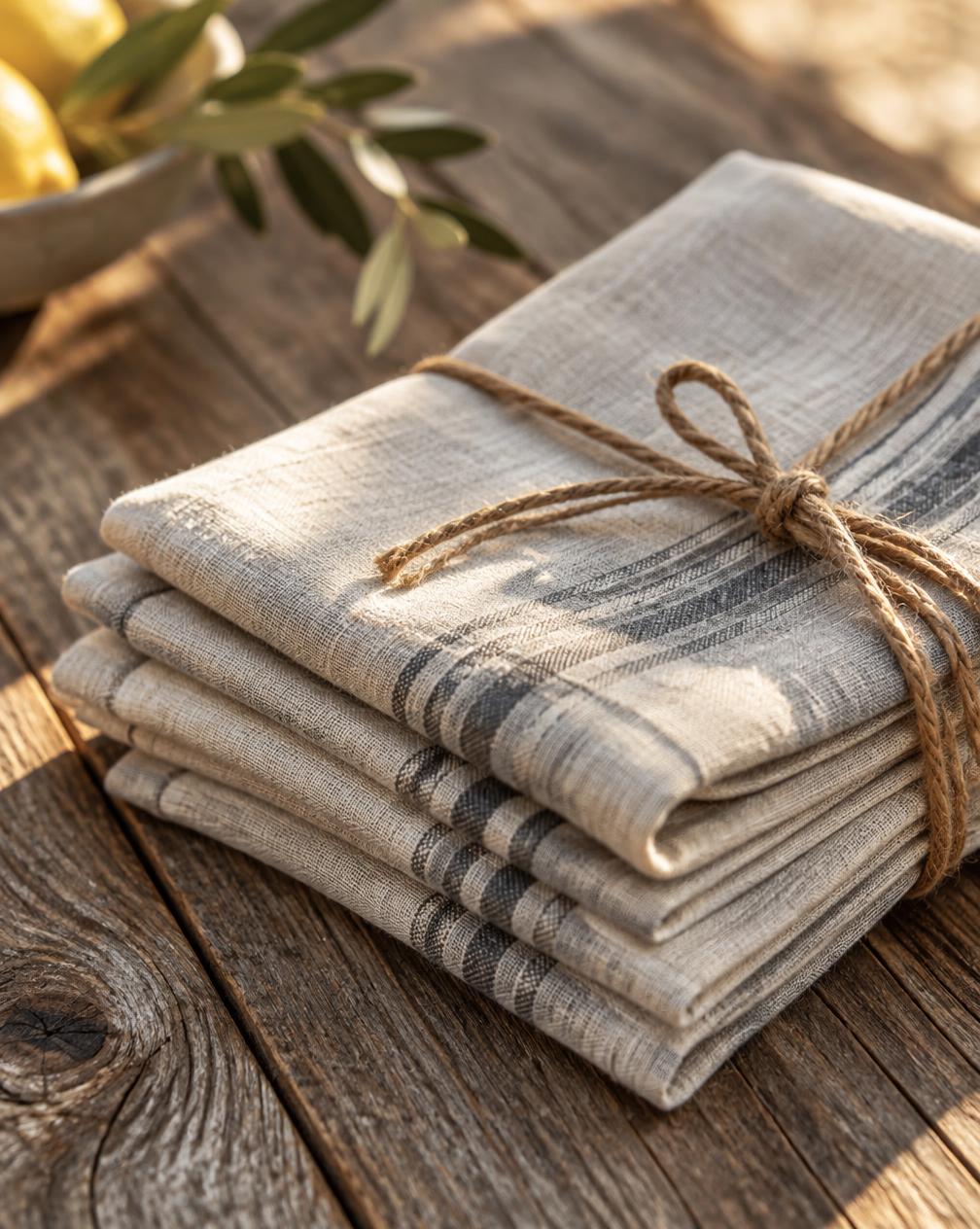 Striped Linen Napkins, Set of Four