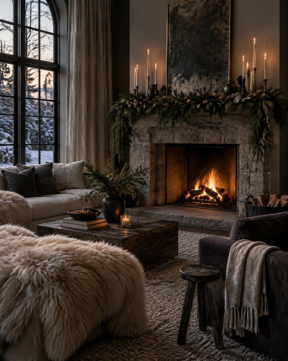 Winter décor styled in a home